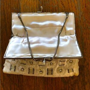 Beautiful white beaded floral handbag with silver hardware